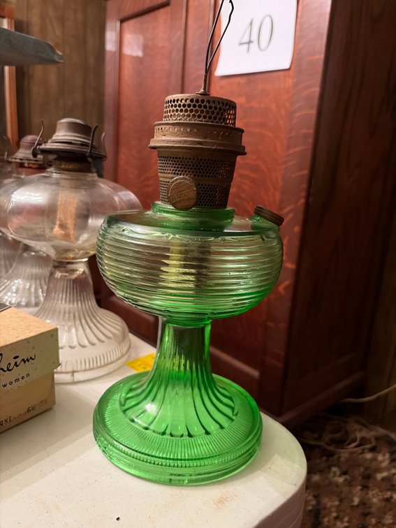 Aladdin green beehive coal oil lamp