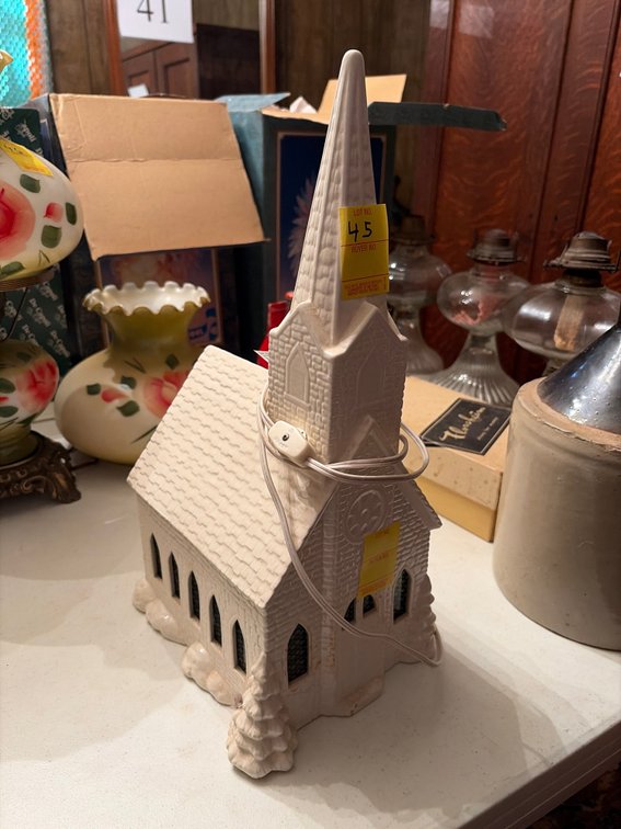 Music box lighted country/church/ w steeple