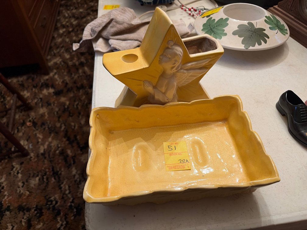 Mccoy angel candle/planter & 9 1/2” bowl