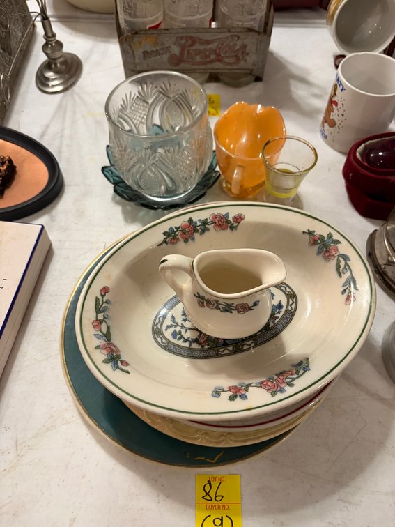 IVORY BOWL; GLASS PLATES; GLASSWARE