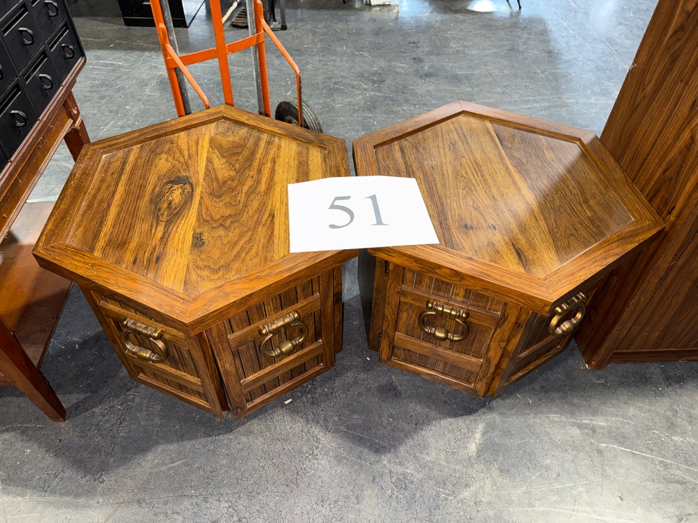 PR OF 2 DOOR HEXAGON END TABLES- MID CDENTURY
