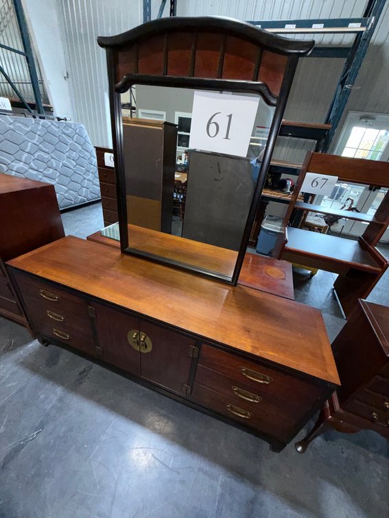 APPROX 70" LANE 9 DRAWER 2 DOOR WOOD DRESSER W/MIRROR