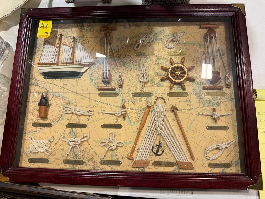 FRAMED UNDER GLASS NAUTICAL KNOT DISPLAY SHADOW BOX