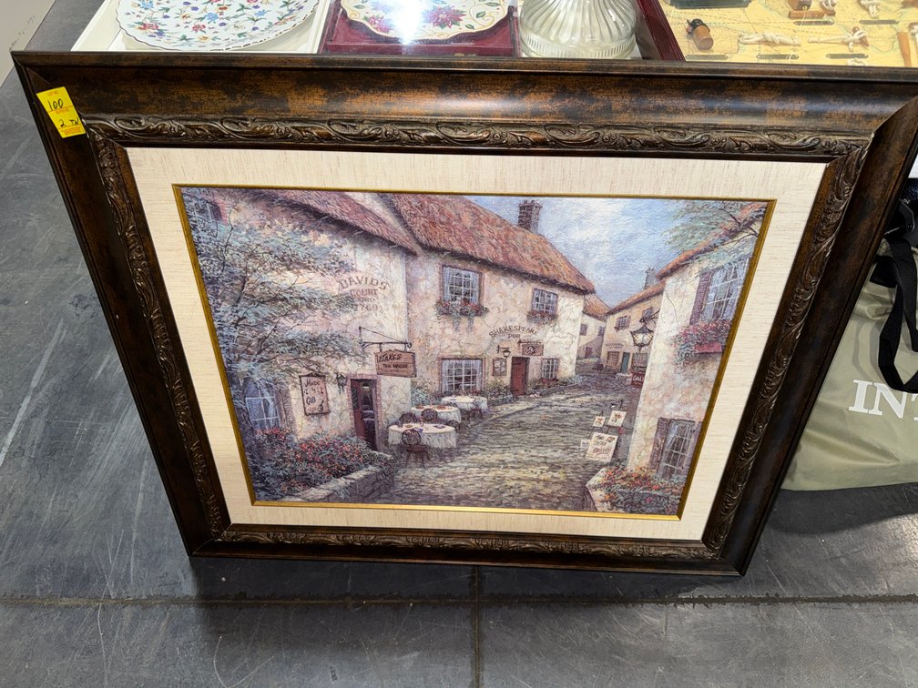 APPROX 40X34 WOOD FRAMED DAVIDS COURT ON CANVAS BY RUANE MANNING