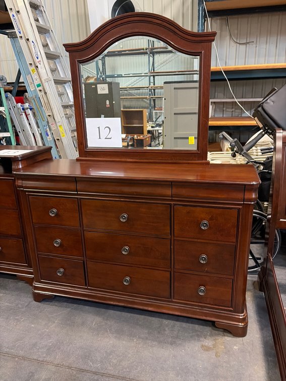 12 DRAWER DRESSER AND IMRROR DARK CHERRY FINISH