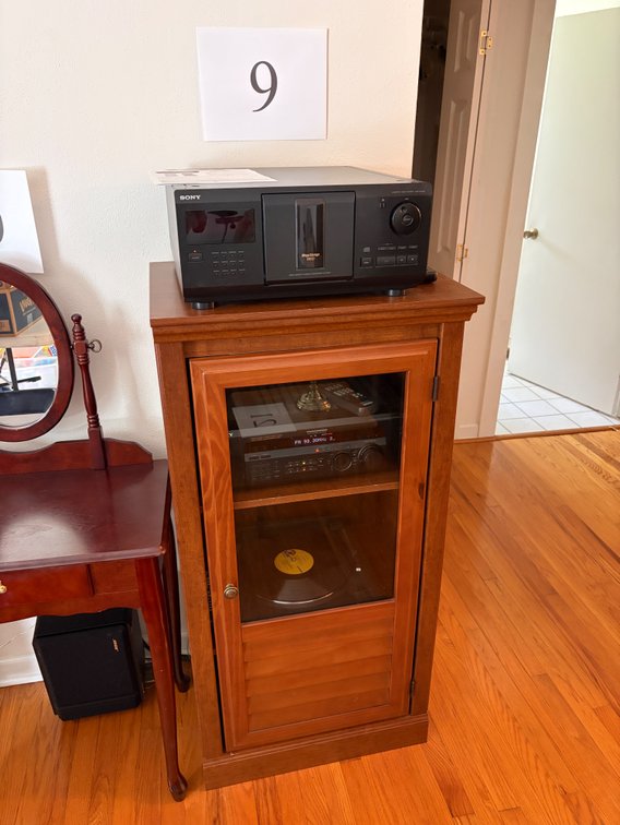 STEREO STAND WITH SONY STEREO SYSTEM AND TURN TABLE