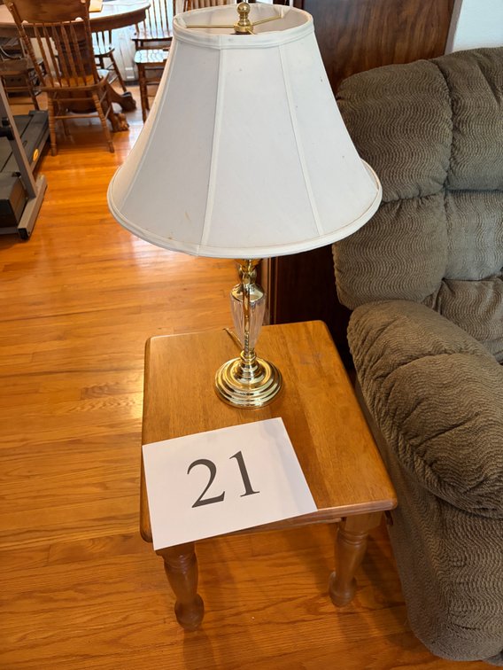 WOOD SIDE TABLE AND LAMP