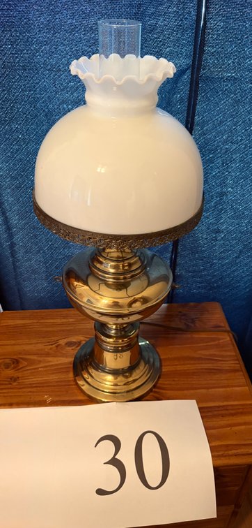 BRASS LAMP MILK GLASS SHADE