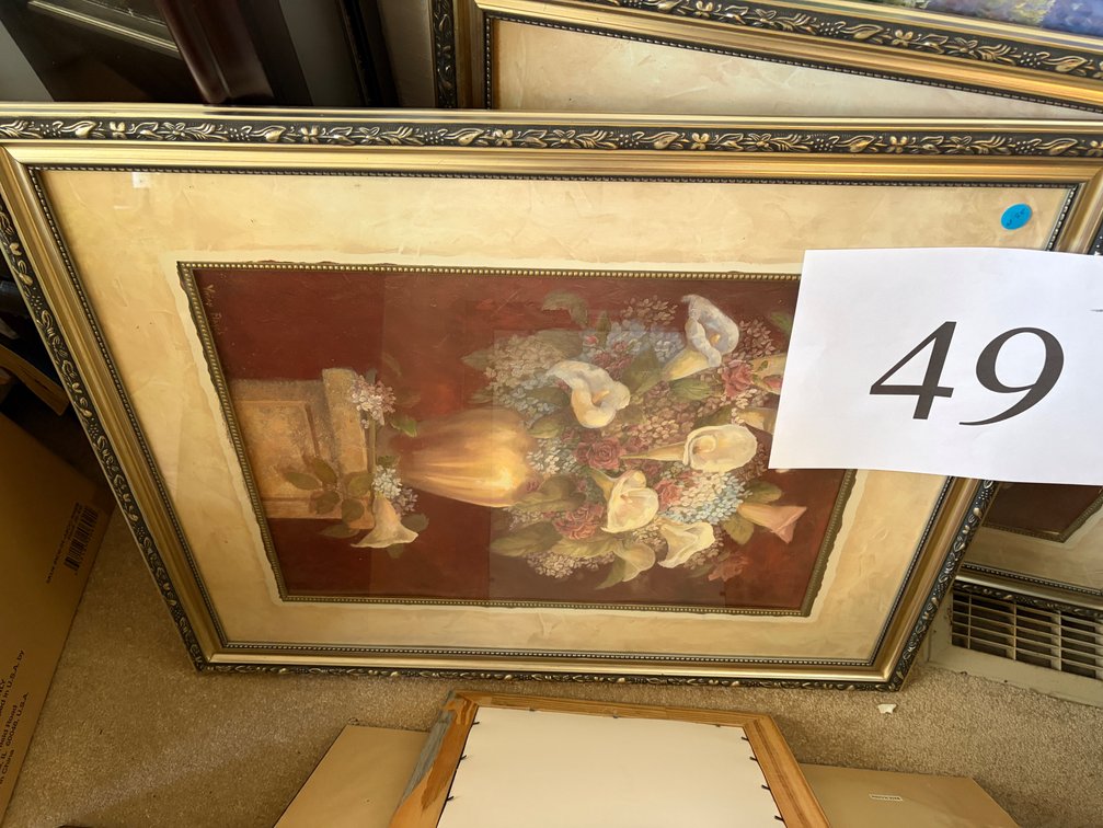 2 FLORAL FRAMED PRINTS; FRAMED PRINTED DRAWING