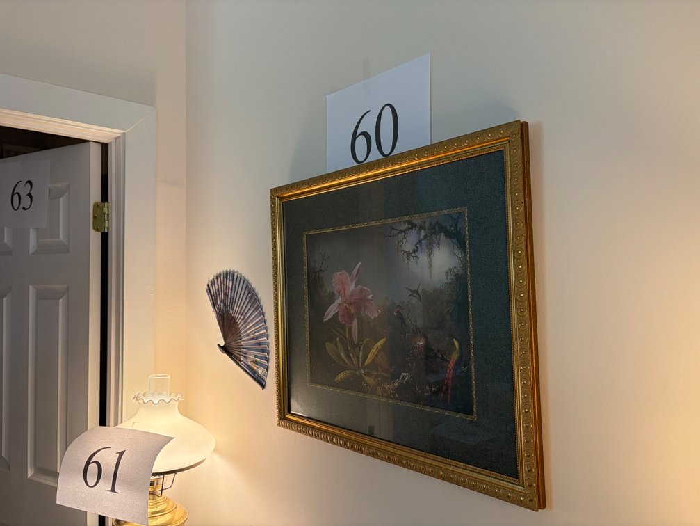 FRAMED WALL PRINT 25"X21" hand fan