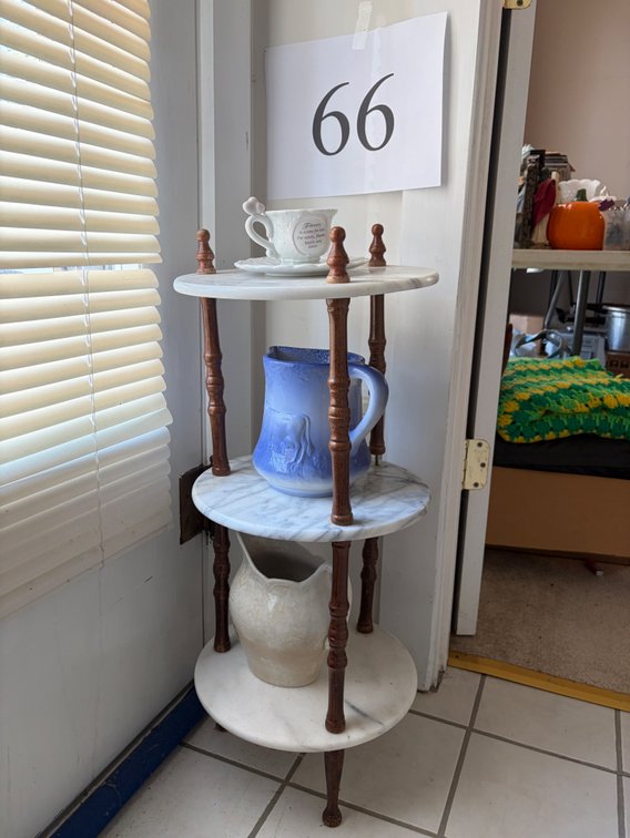 3 SHELF MARBLE STAND AND CONTENTS