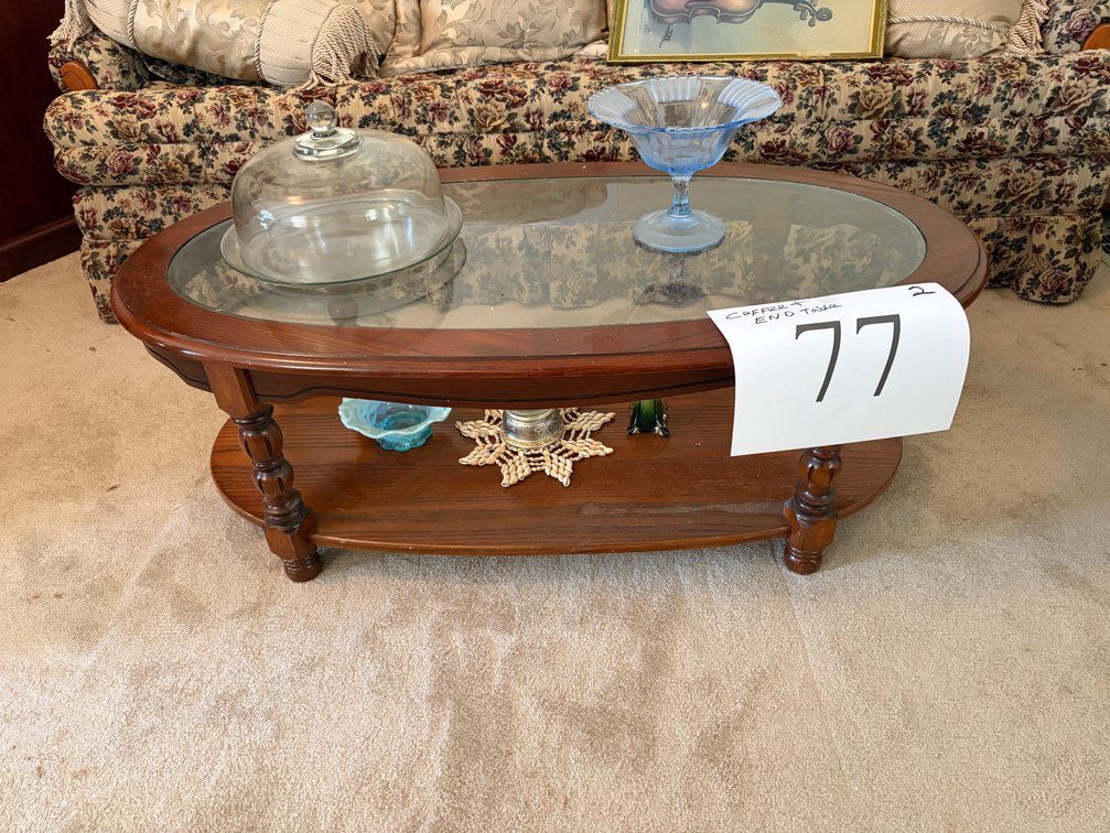 GLASS TOP OVAL COFFEE TABLE