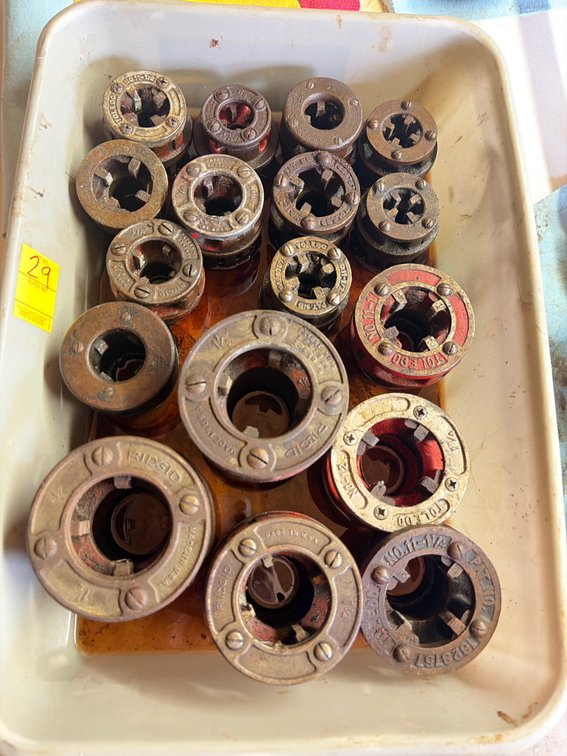 Ridgid pipe threading dies and holders; ridgid 3 wheel pipe cutter.