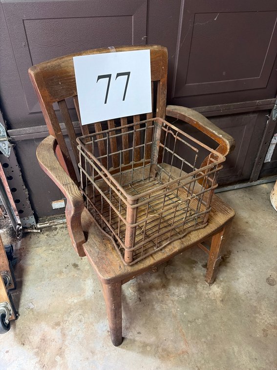 Vintage wood chair and metal crate