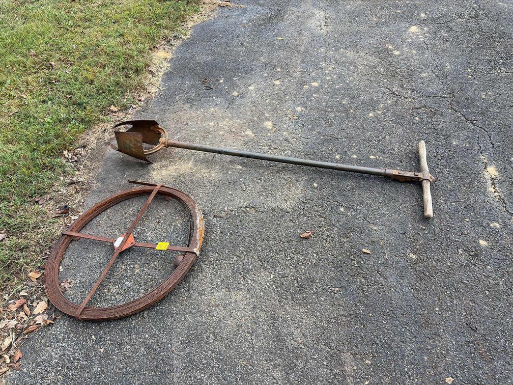 Flat steel sewer tape; vintage manual hand auger