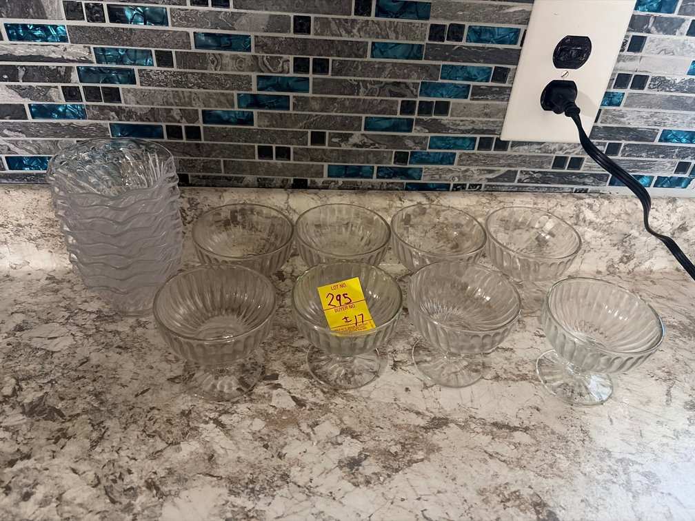 Plastic ice cream bowls; glass sunday cups.