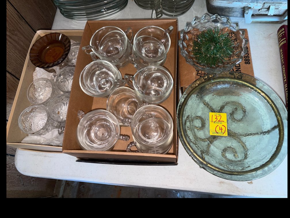 Tea cups; lady love dish candle holder; best western ash tray etc.