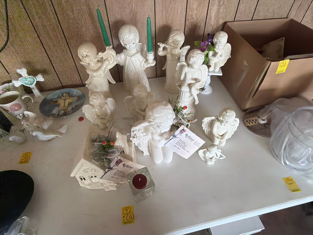 Angel figurines; Church music box.