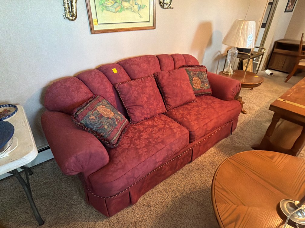 Floral burgandy sofa