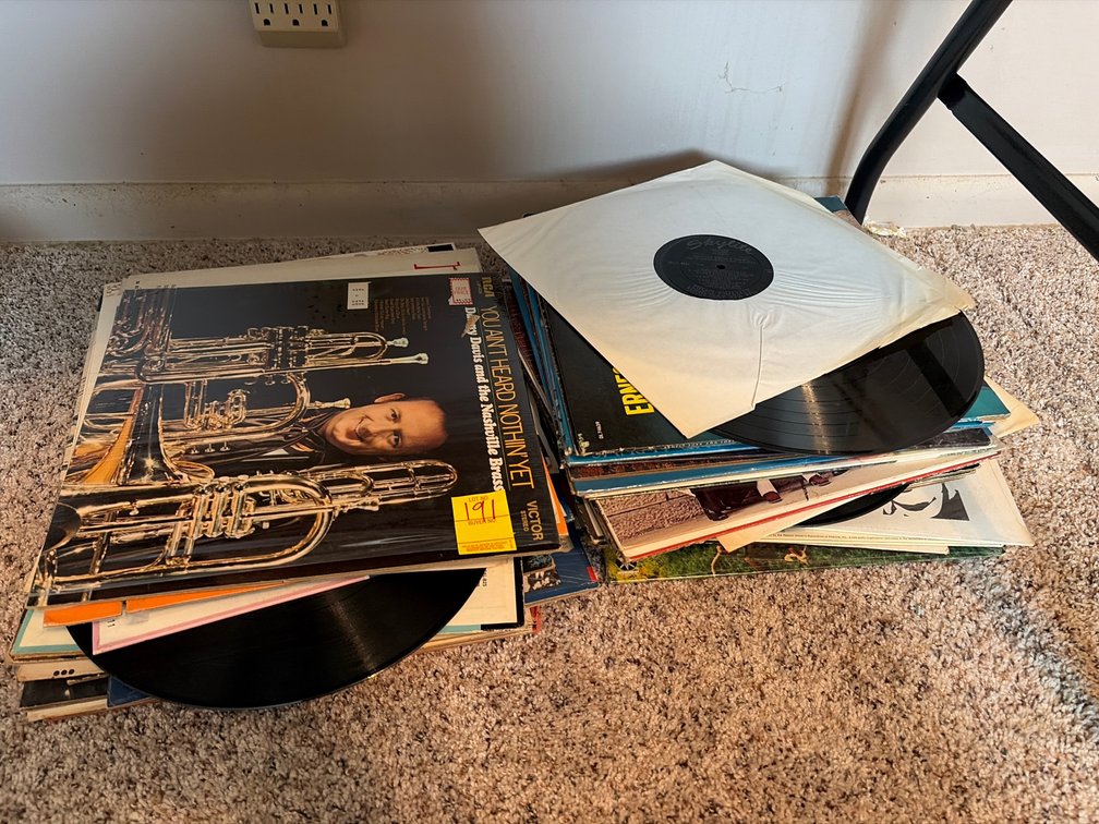 2 stacks of records