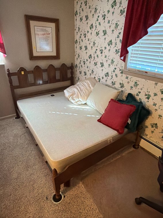 Full sized bed; box spring and linens