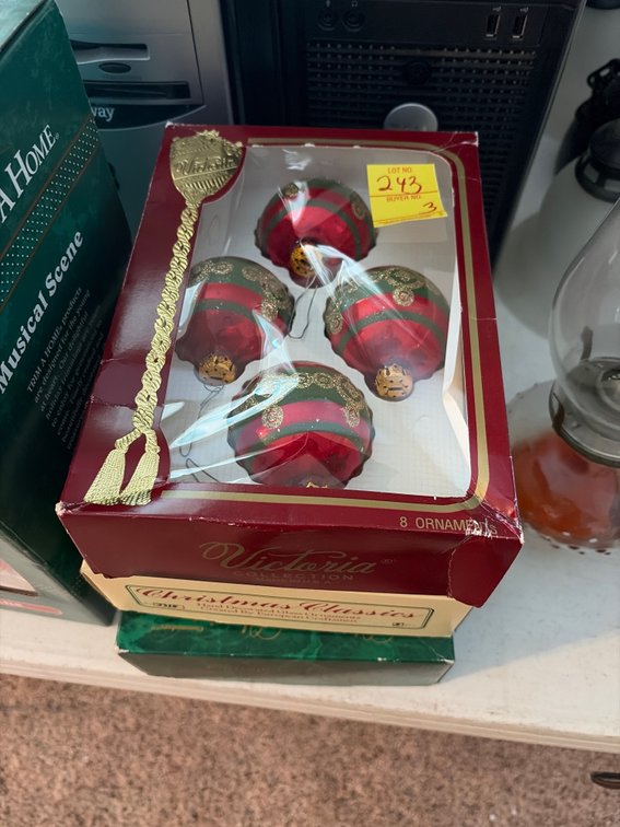 3 boxes of ornaments