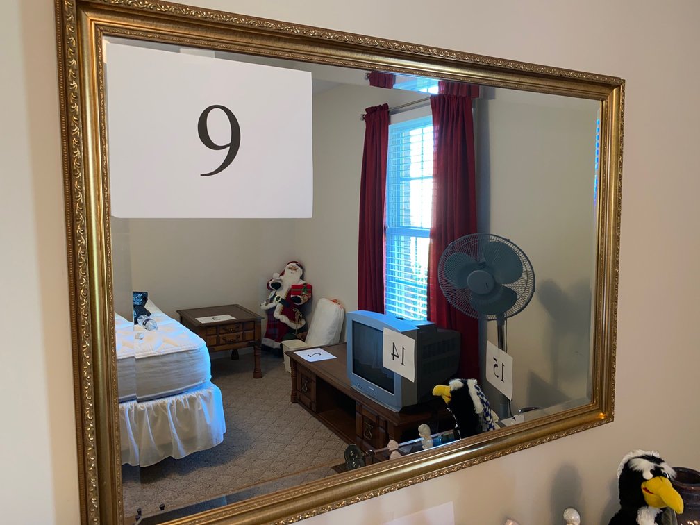 GILT FRAME MIRROR APPROXIMATELY 41"X30" BEVEL GLAS