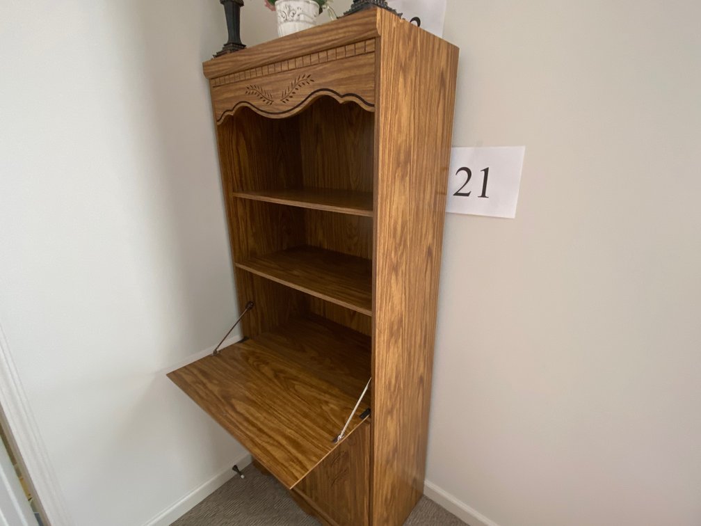TWO DOOR BOOK CASE WITH DROP LEAF DESK-SECRETARY