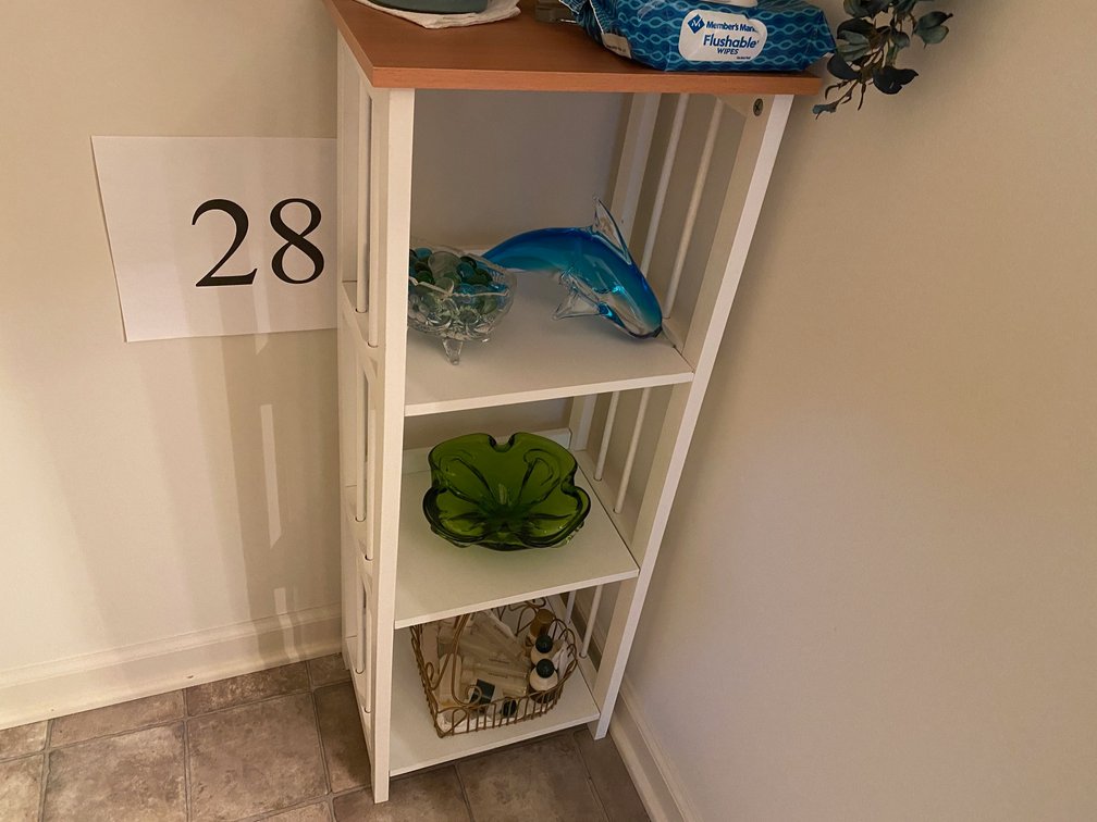 THREE SHELF CURIO IN HALL-BATH