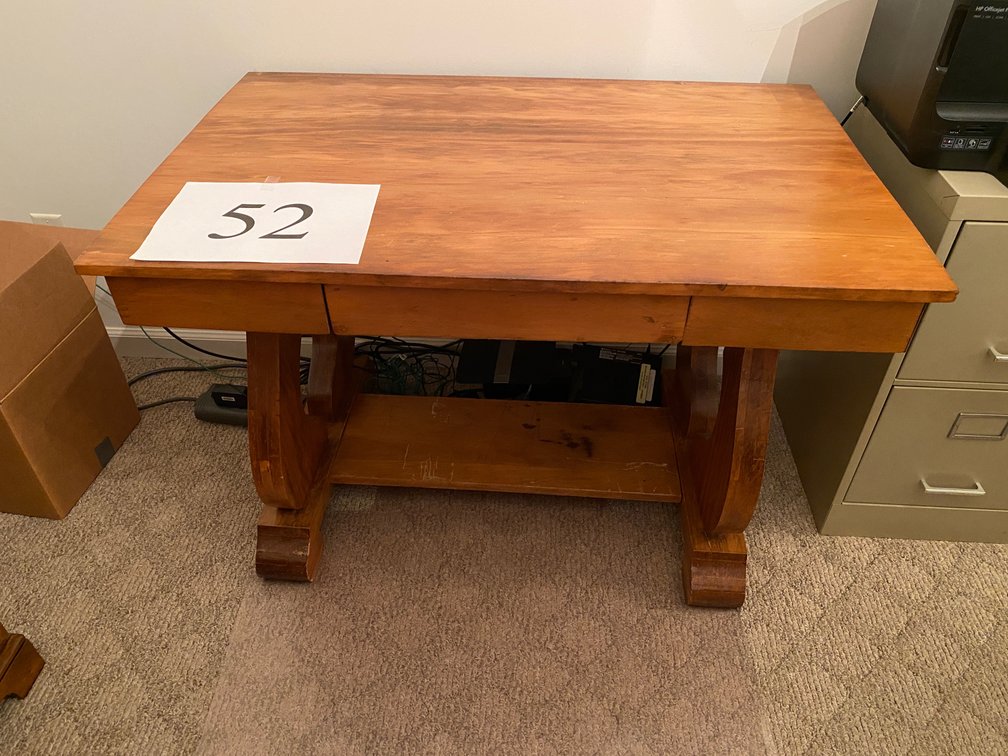 ONE DRAWER PRETTY LIBRARY TABLE, TWO DRAWER FILE CABINET, & OFFICE CHAIR