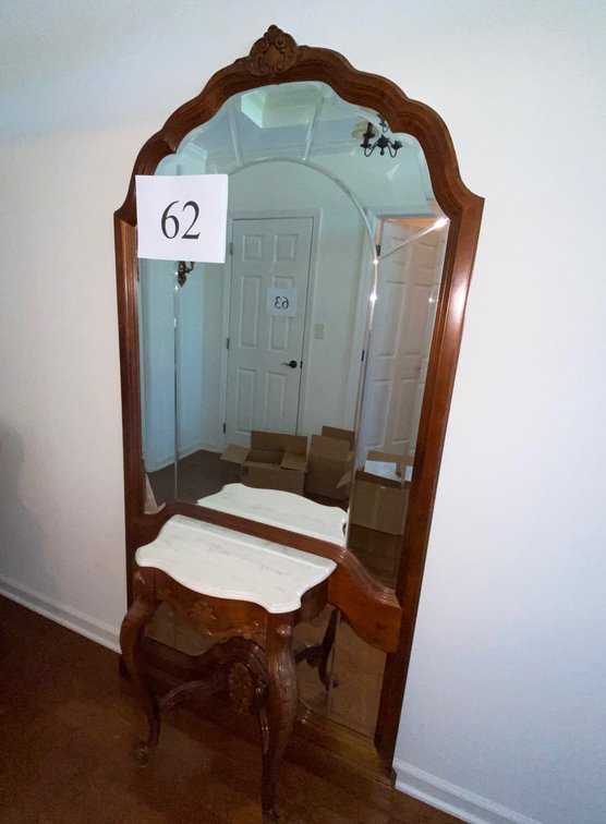 APPROXIMATELY 80"X39" PEIR MIRROR W/MT TABLE CHERRY