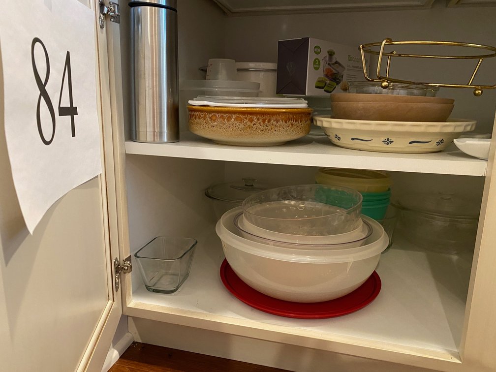 PYREX BOWL, CORNINGWARE, TUPPERWARE-TWO DRAWERS OF DISH TOWELS