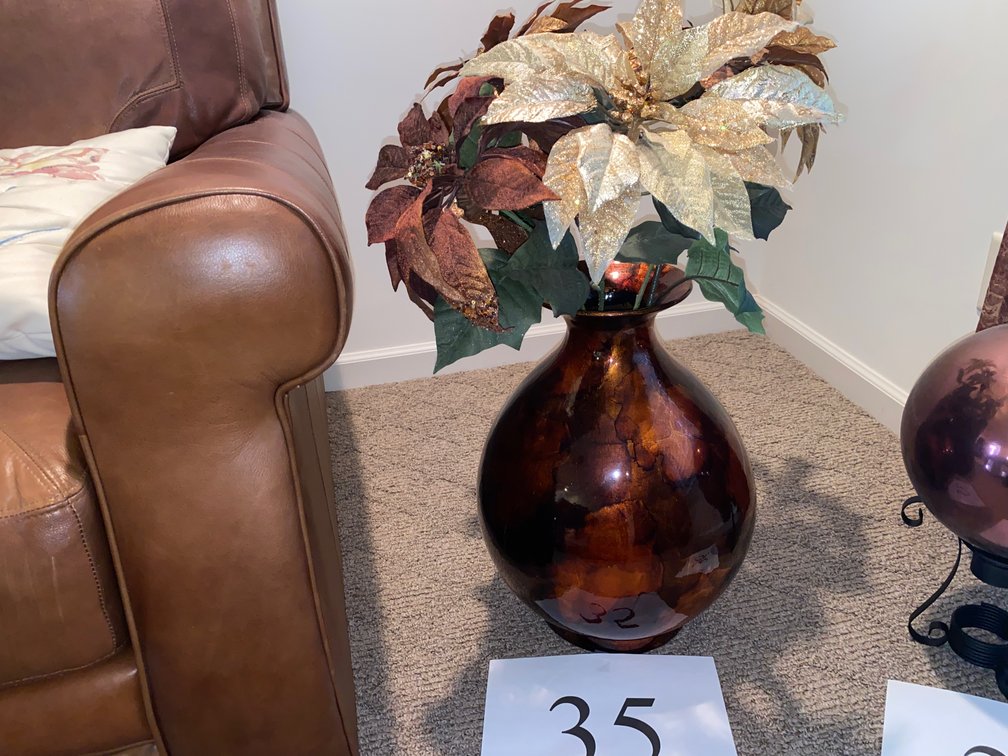 LARGE VASE WITH GOLD POINSETTIAS