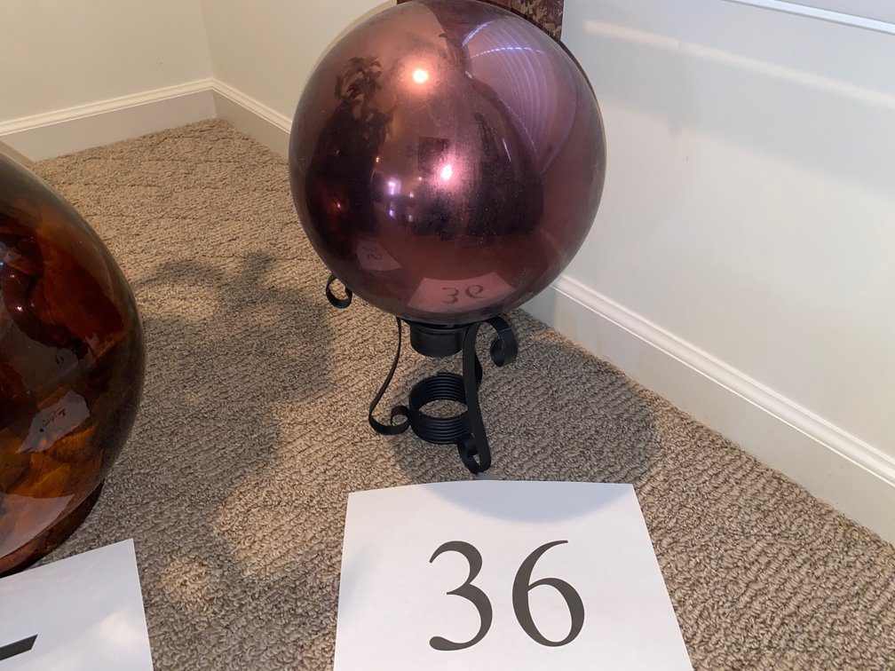PURPLE GAZING BALL ON STAND