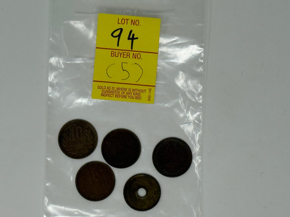 JAPANESE 4 10 YEN COINS AND 5 YEN COIN