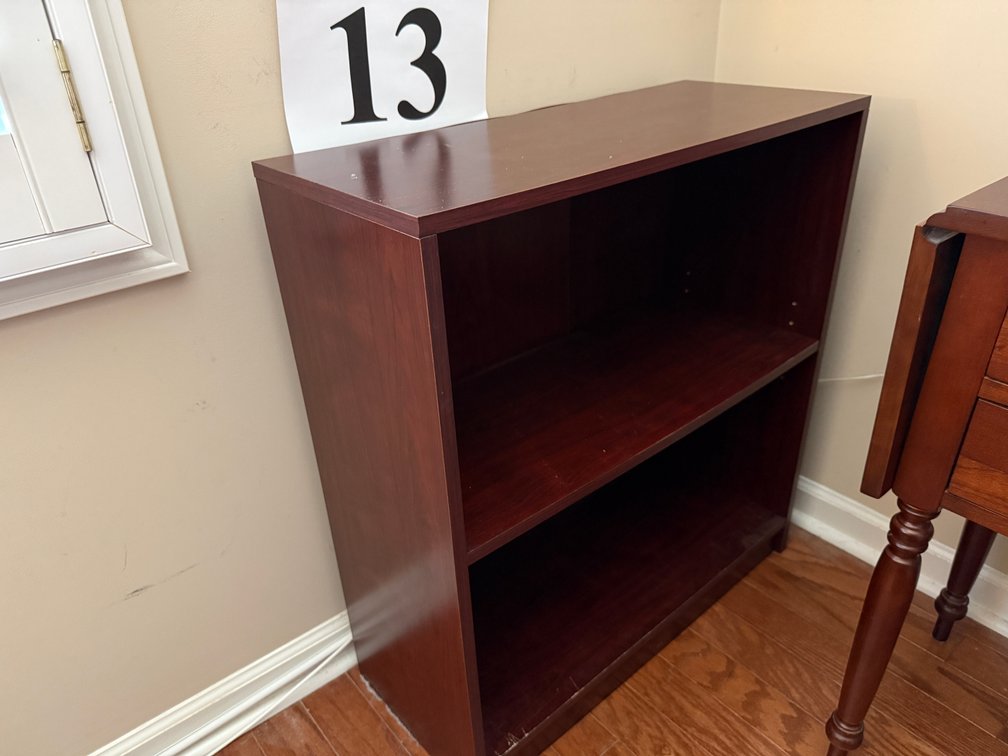 CHERRY STYLE WOOD TWO SHELF +/- 28 X 30” BOOKCASE