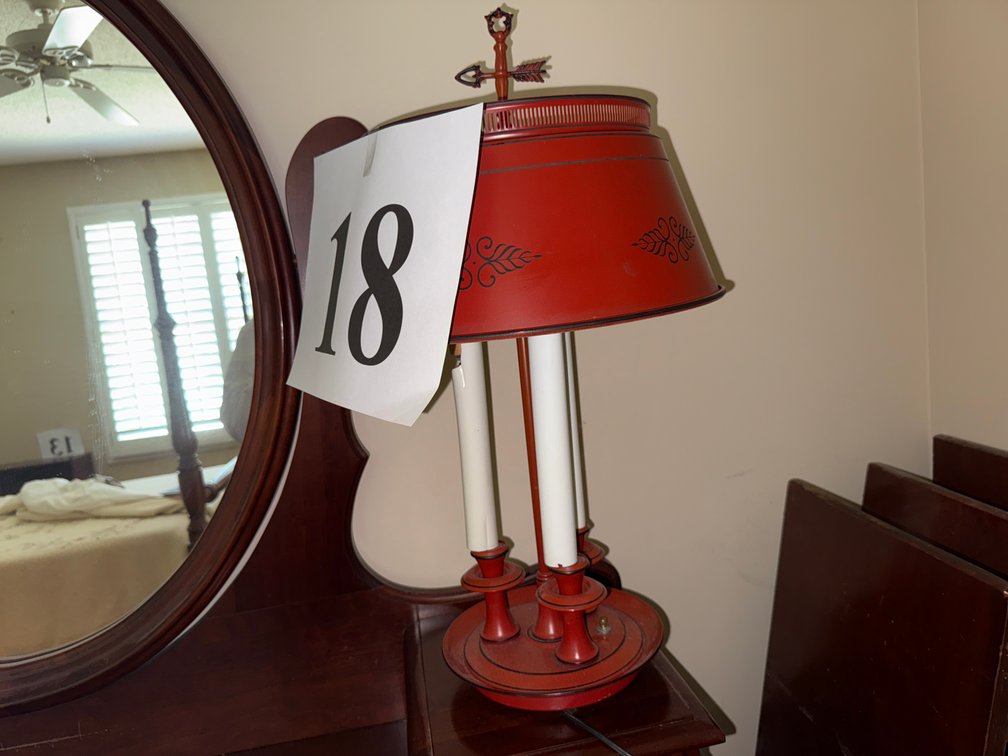 THREE CANDLESTICK ELECTRIC DESK LAMP, METAL