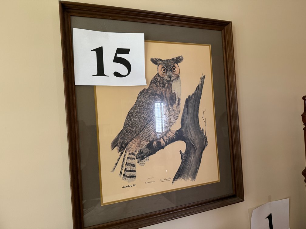 JEAN GREY 69 GREAT HORN OWL PRINT - MATTED AND FRAMED. 