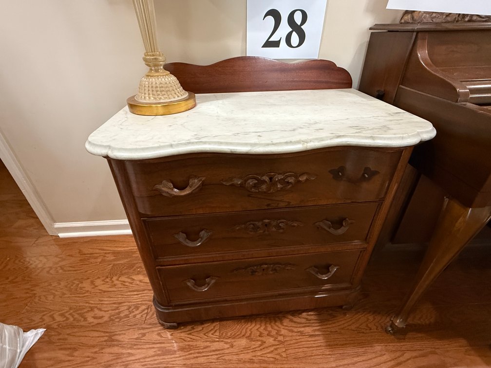 MARBLE TOP THREE DRAWER WASHSTAND WITH BACKSPLASH