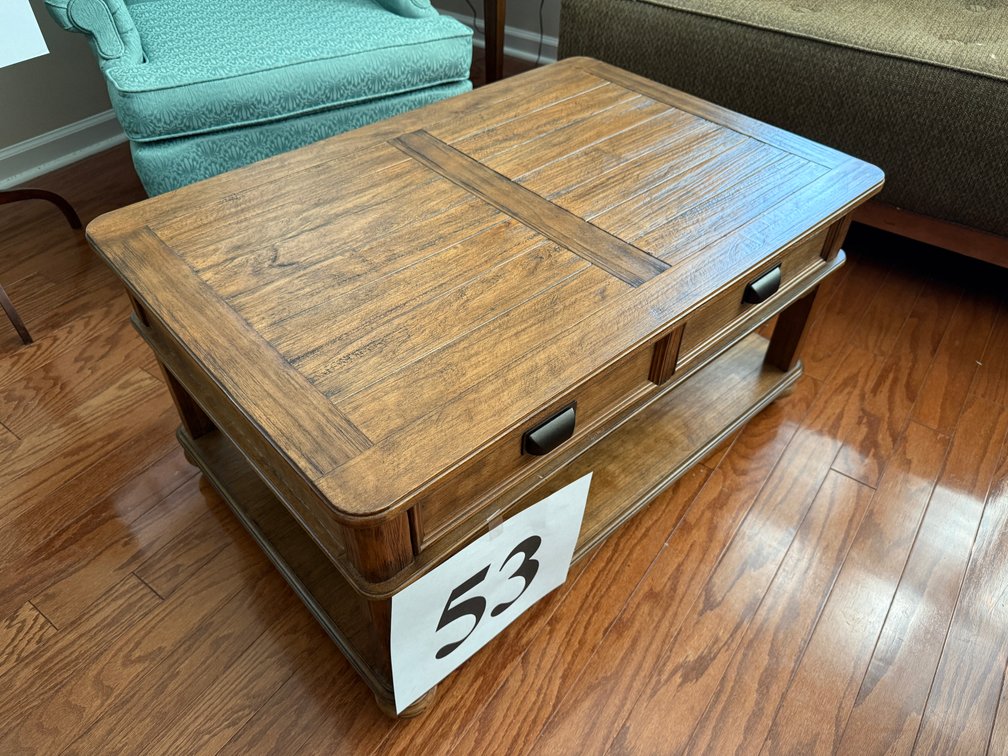 +/- 24x36” 2 DRAWER WOOD COFFEE TABLE