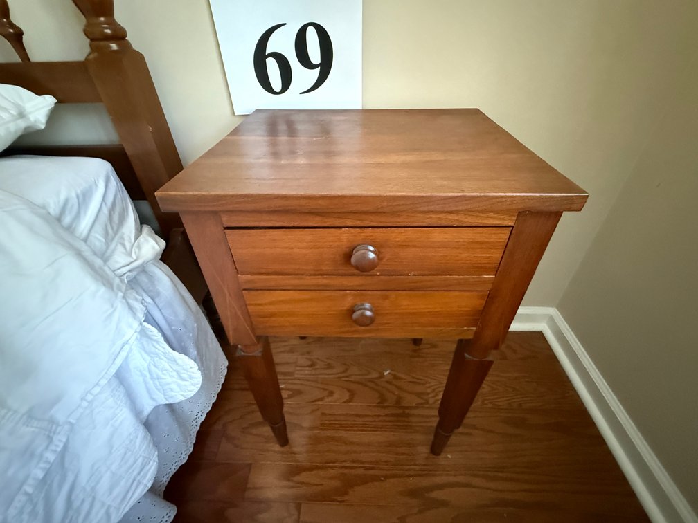 WALNUT SIDE TABLE, 4 LEGS, TWO DRAWERS
