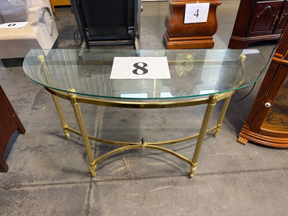 CURVED GLASS TOP METAL BASE SOFA TABLE