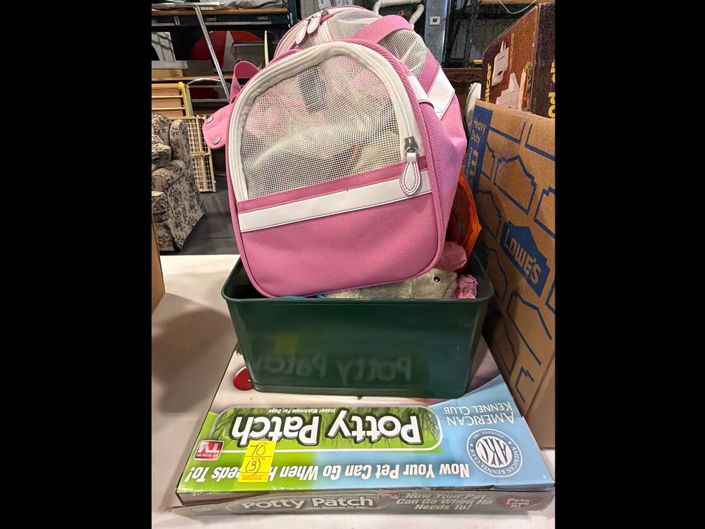 DOG BED AND DOG CLOTHES; TRAVEL DOG CARRIER; POTTY PATCH