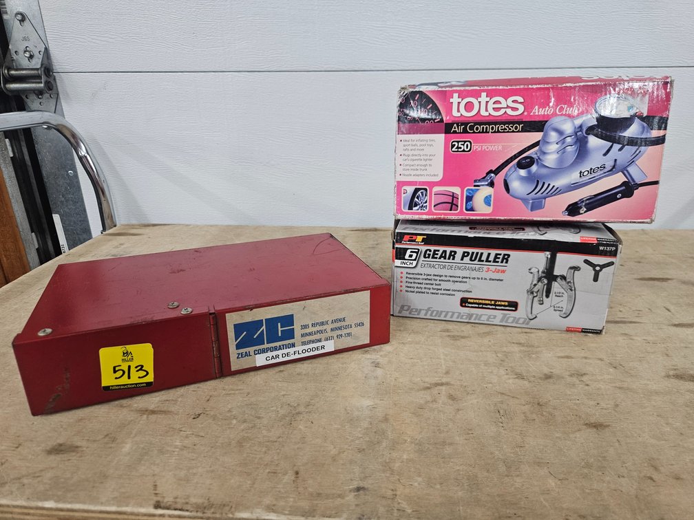 Car De-Flooder,Totes Air Compressor And A 3 Jaw Gear Puller