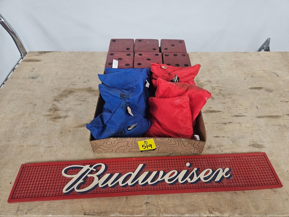 Corn Hole Bags, Wooden Dice And Rubber Budweiser Bar Matt