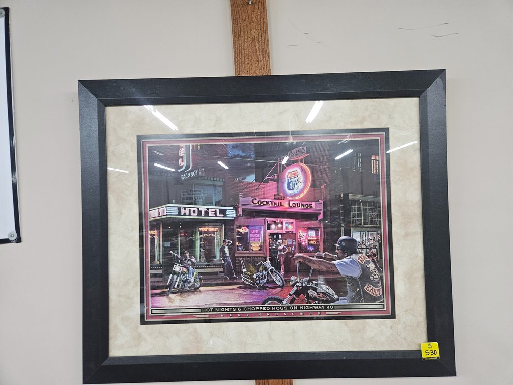 "Hot Nights & Chopped Hogs On Hwy 40" Framed Picture