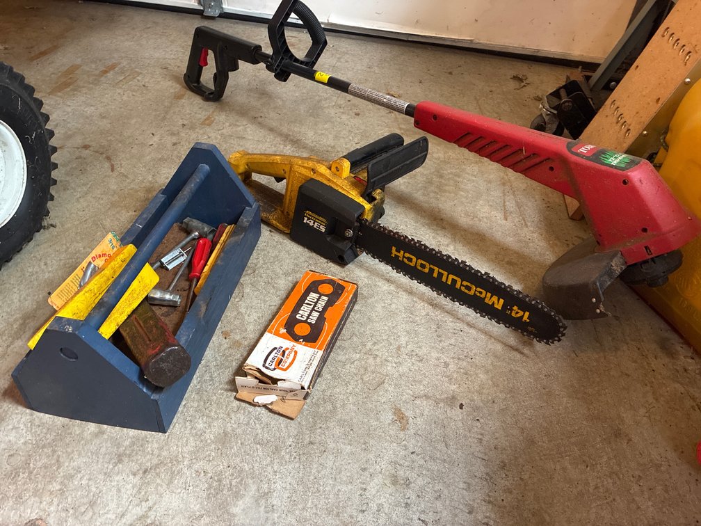 McCullock electric chainsaw, Toro electric trimmer