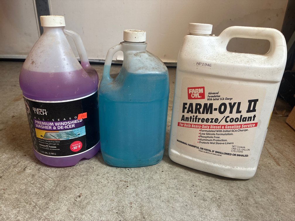 2 Jugs washer fluid, 1 jug antifreeze