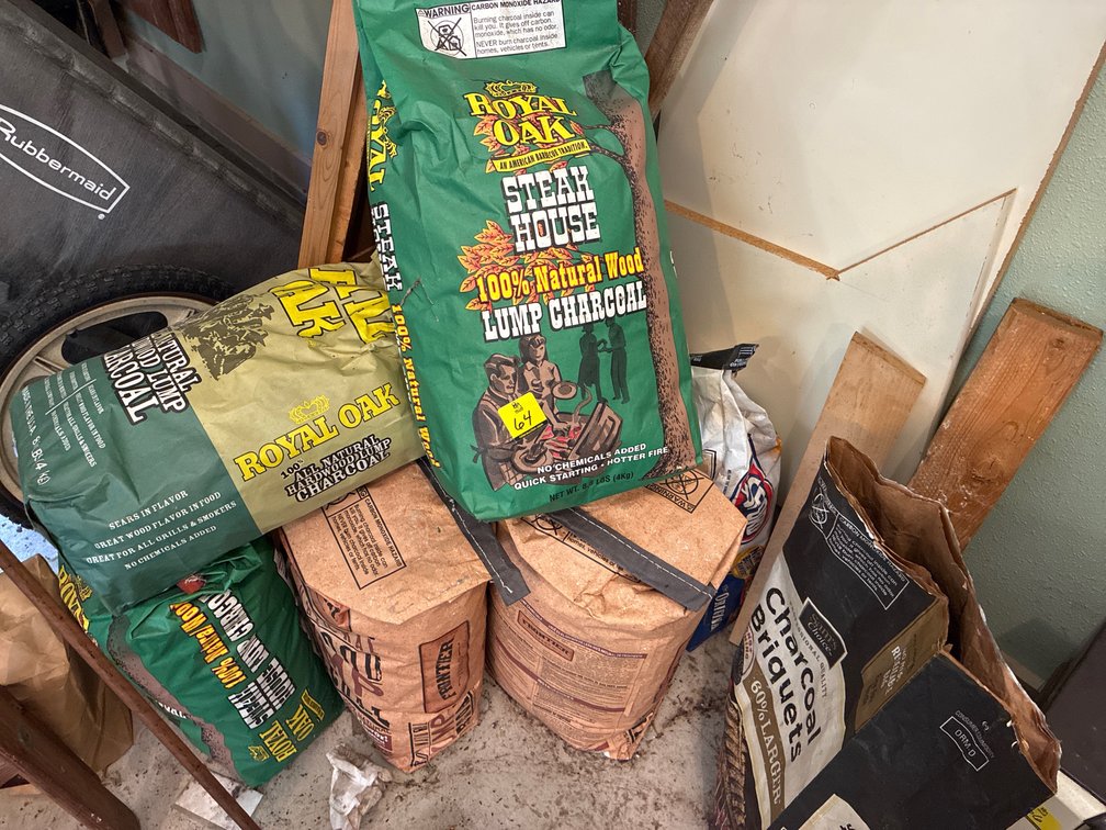 Various brands of natural wood lump charcoal