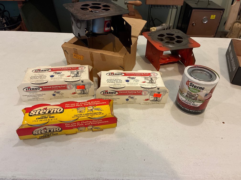 Sterno stove and fuel cans